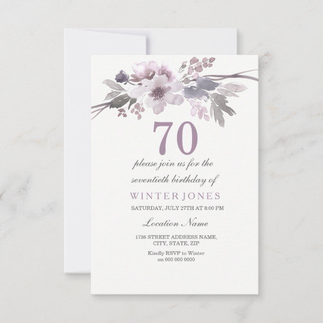 Joli Violet Floral 70e anniversaire Invitation de  (Devant)