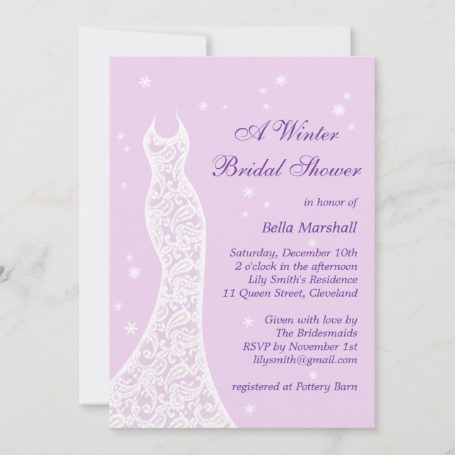 Joli violet hiver nuptiale invitation douche (Devant)