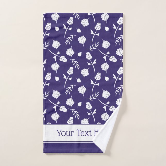 Joli violet Roses Blanches Rosebud Floral Imprimer (Serviette à main)