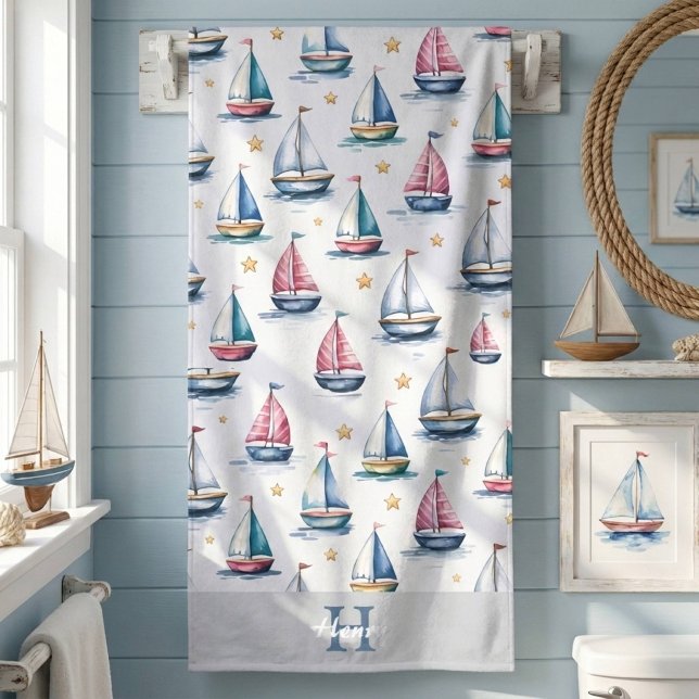 Joli Voilier à Monogramme & Nom Enfants (Créateur téléchargé)