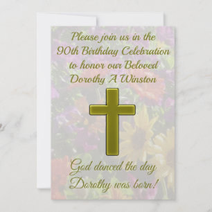 JOLIE 90E ANNIVERSAIRE OR INVITATION FLORALE