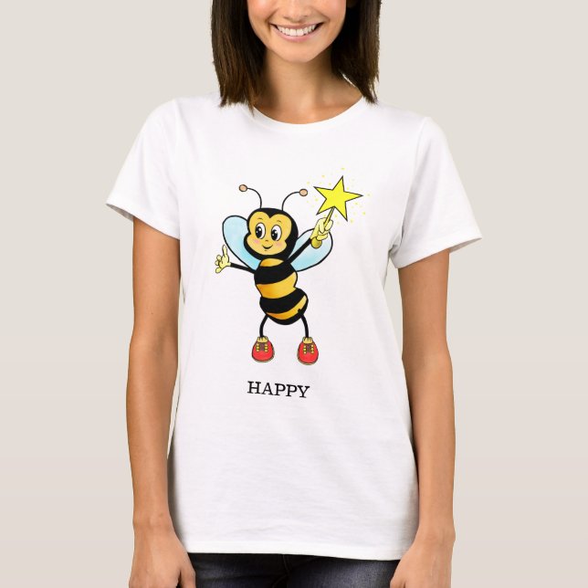 Jolie abeille au miel avec étoile sur T-shirt bleu (Devant)