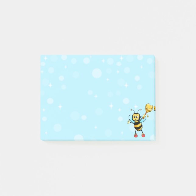 Jolie abeille bourdon sur des notes Post-it bleu c (Devant)