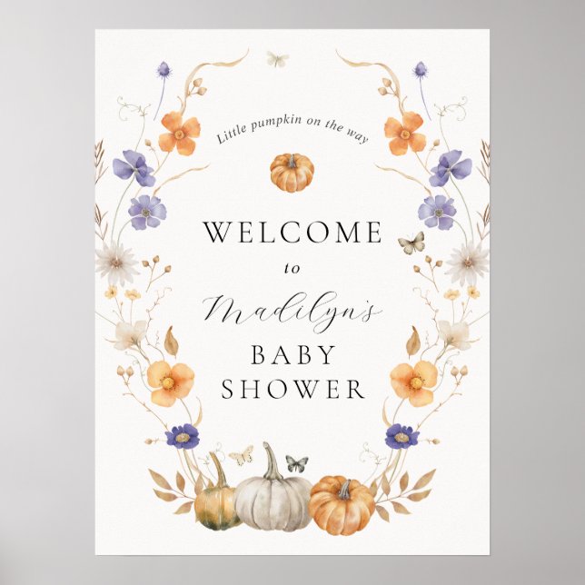 Jolie Affiche de bienvenue Baby shower Citrouille  (Devant)