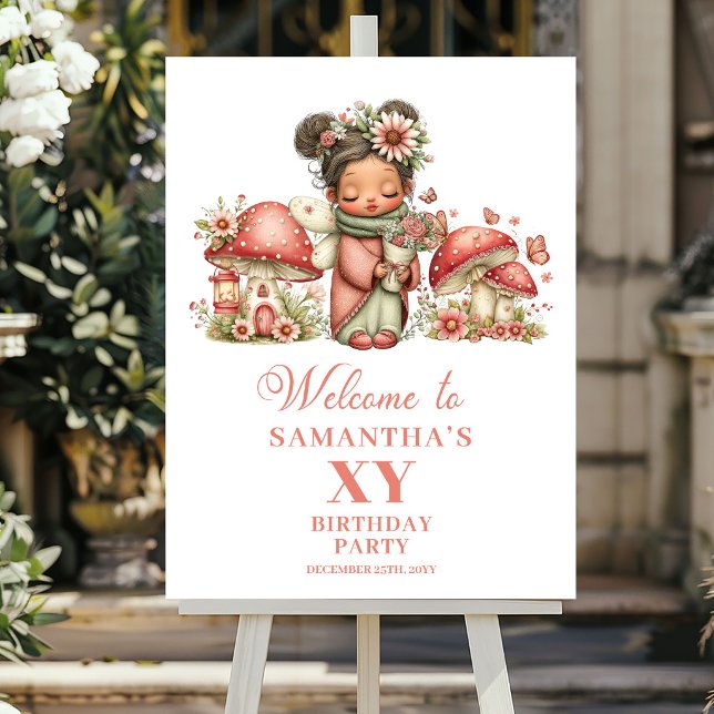 Jolie affiche de bienvenue d'anniversaire rose Blu (Pretty Fairy Blush Pink Birthday Welcome Poster)