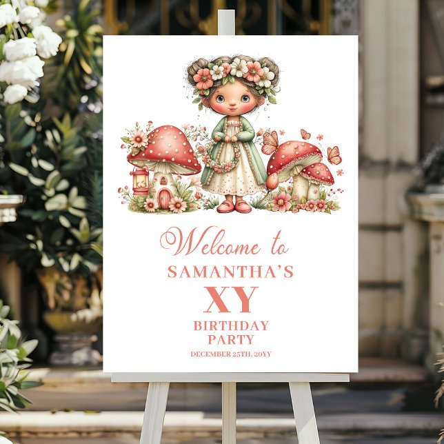 Jolie affiche de bienvenue pour l'anniversaire de  (Pretty Blush Fairy Girl Birthday Welcome Poster)