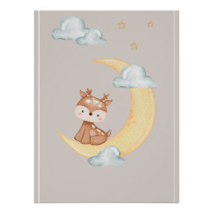 Jolie affiche de cerf de la forêt lunaire pour enf