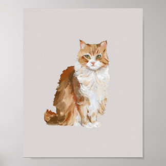 Jolie Affiche de Chat Roux Peint à l'Huile | T Ora