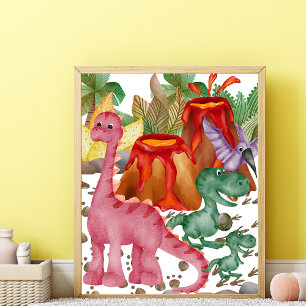 Jolie Affiche de Dinosaure Rouge pour la Nurserie