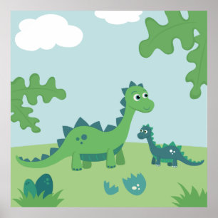 Jolie affiche de la mère dinosaure et du petit gar