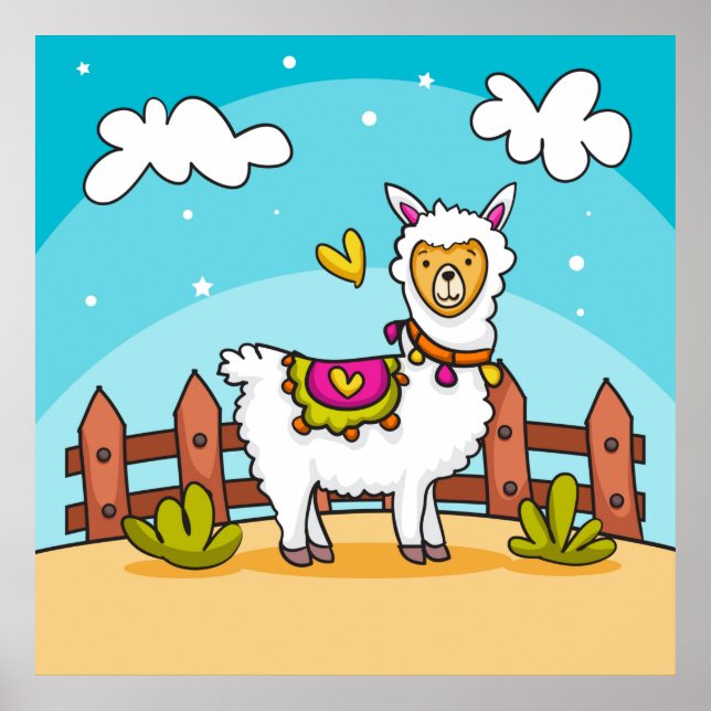 Jolie Affiche de Lama Colorée (Devant)