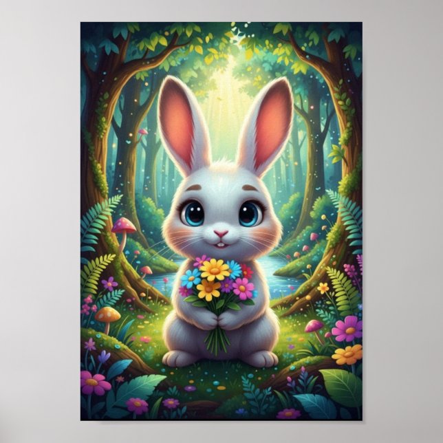 Jolie Affiche de Lapin de Bouquet de Printemps de  (Devant)