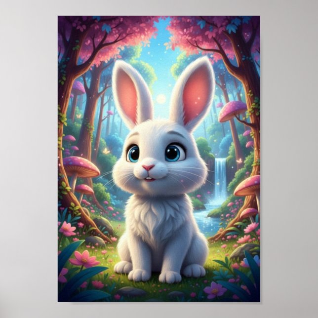 Jolie affiche de lapin de forêt de bois avec casca (Devant)