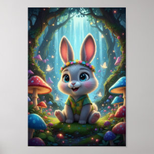 Jolie Affiche de Lapin de la Forêt de Rêve avec Fl