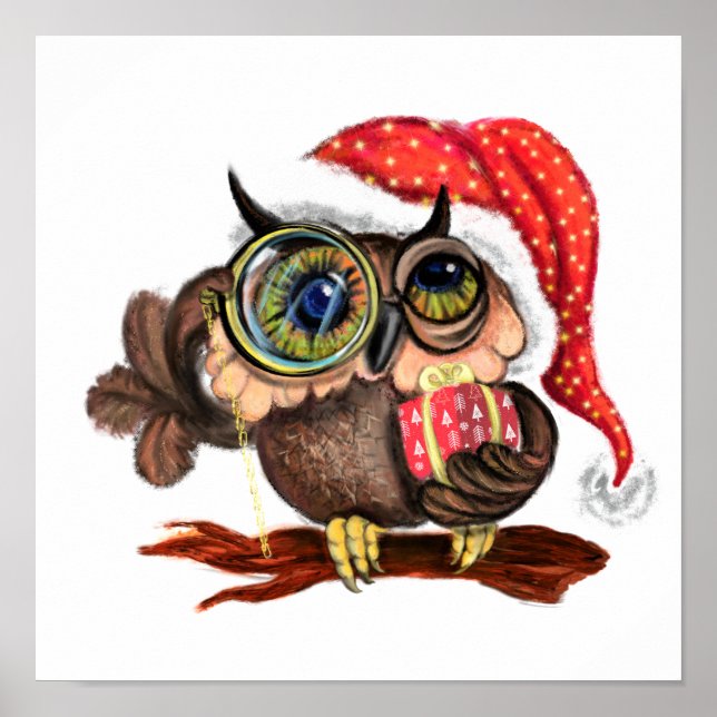 Jolie Affiche de Noël de Hibou (Devant)