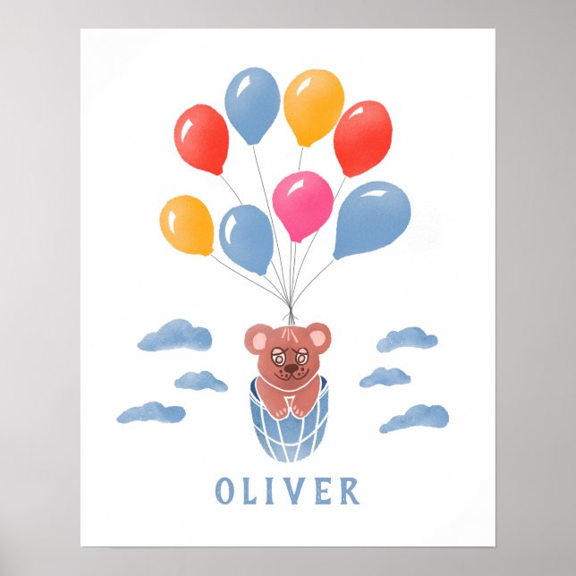 Jolie affiche de nom de garçon avec ours en peluch (Devant)