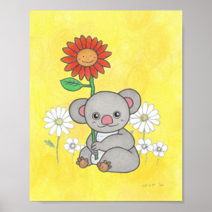 Jolie affiche de nurserie animale Koala et fleurs