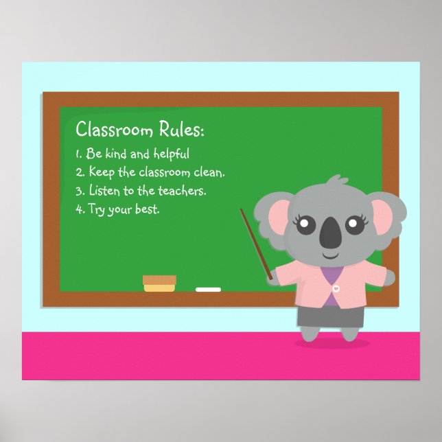 Jolie affiche de règles de classe avec un professe (Devant)