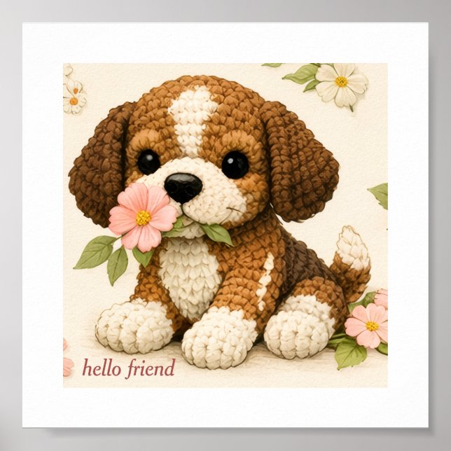 Jolie Affiche Florale Papillon Chien – Tricot Croc (Devant)