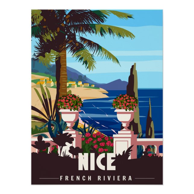 Jolie affiche rétro de la Côte d'Azur française (Devant)
