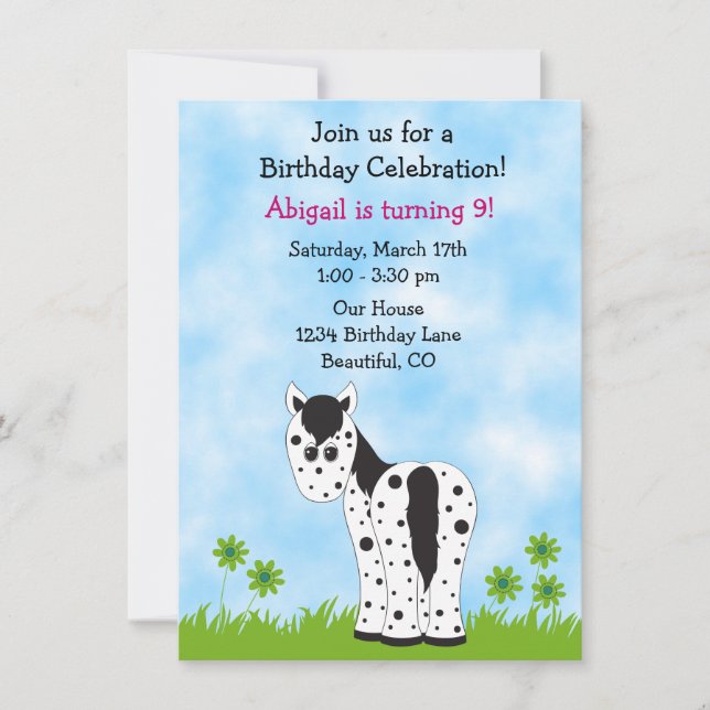 Jolie Appaloosa Horse Invitation Anniversaire ~ Fi (Devant)