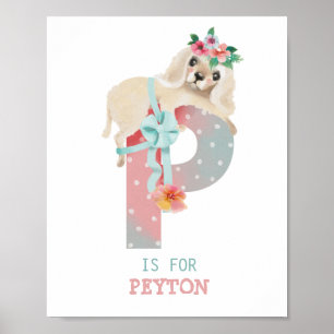 Jolie aquarelle alphabet nom P chien Poster