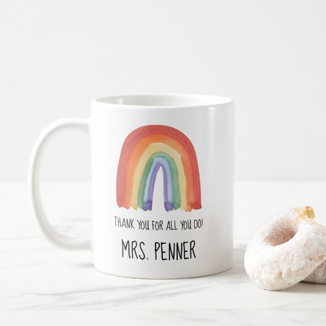 Jolie aquarelle arc-en-ciel merci cadeau tasse de  (Avec donut)