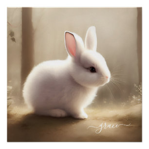 Jolie aquarelle bébé lapin, nom, affiche