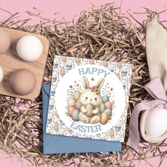 Jolie aquarelle Bunny Pâques plat Carte de voeux (Cute watercolor Bunny Easter flat Greeting Card)