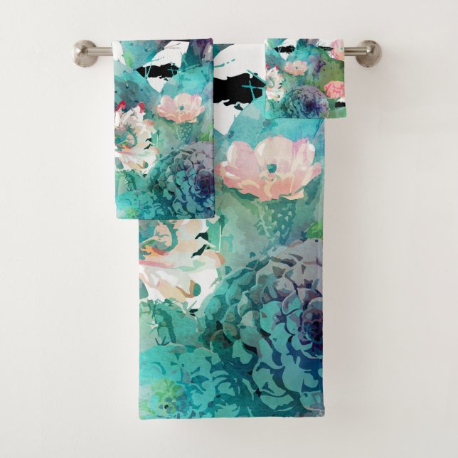Jolie aquarelle Cactus Floral Black Stripes (En situation)