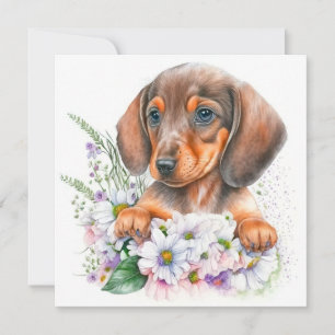 Jolie aquarelle Dachshund Puppy Floral