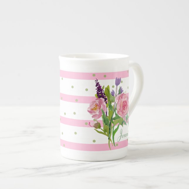 Jolie aquarelle Fleurs Personnalisées Chine Mug (Devant droit)