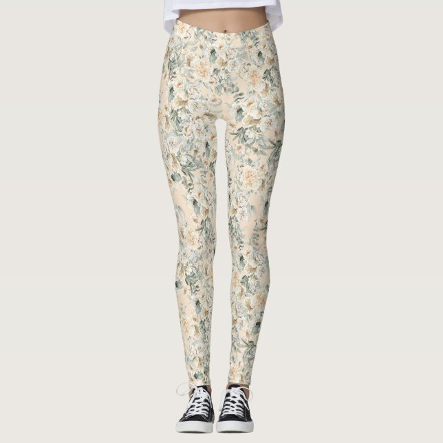 Jolie aquarelle Fleurs Vintages Leggings (Devant)