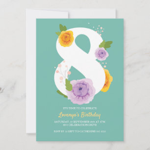 Jolie aquarelle Floral 8e anniversaire Invitation 