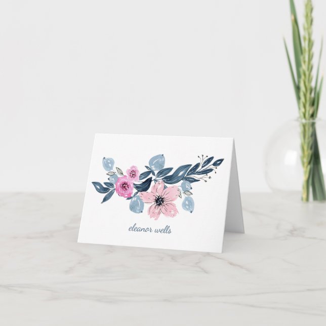Jolie aquarelle Floral Bleu rose Personnalisé (Devant)