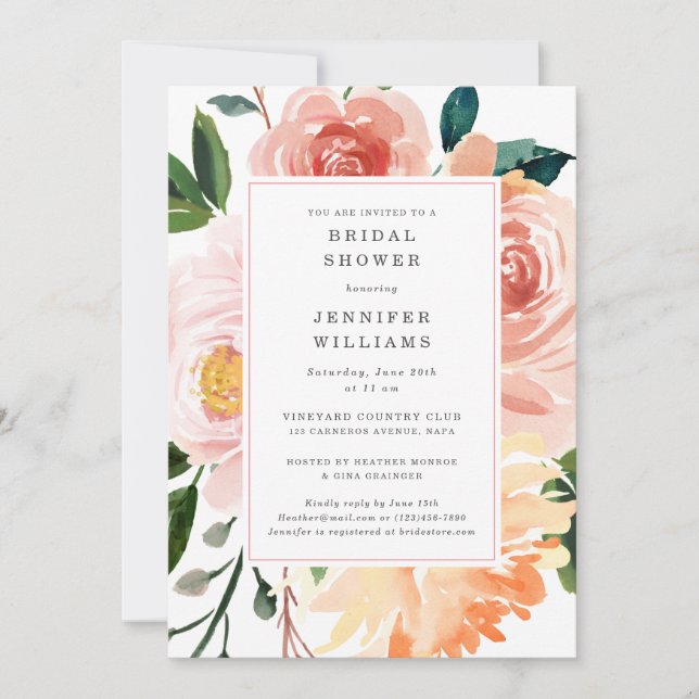 Jolie aquarelle Floral Douche nuptiale Invitation (Devant)