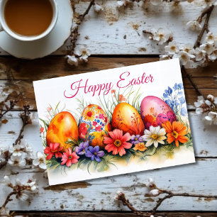 Jolie aquarelle Floral OEufs de Pâques Carte de va