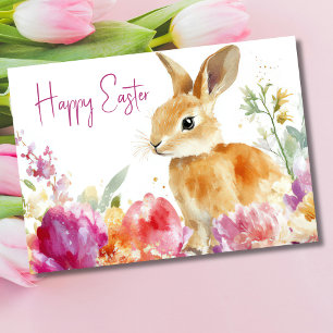 Jolie aquarelle Florale Bunny Pâques Carte de vaca