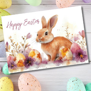 Jolie aquarelle Florale Bunny Pâques Carte de vaca