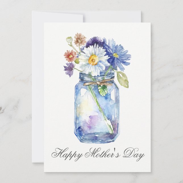 Jolie aquarelle Florals Jar Mothers Carte de jour (Devant)
