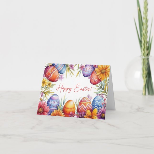 Jolie aquarelle OEufs de Pâques Carte de vacances (Devant)