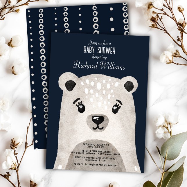 Jolie aquarelle ours garçon baby shower invitation (Cute watercolor bear baby shower invitation, minimalistic and gender neutral)