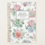 Jolie aquarelle Pastel Succulents Motif sur mesure<br><div class="desc">Plannière personnalisée féminine avec des illustrations aquarelles de succulents et fleurs rose pastel,  bleu et vert. Personnalisez en ajoutant votre nom ou votre courte phrase. Ce joli fleuriste succulent sera parfait comme cadeau personnalisé. Des éléments correspondants sont disponibles.</div>
