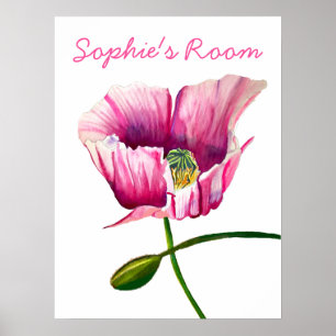 Jolie aquarelle rose coquelicot poster de chambre
