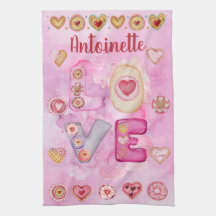 Jolie aquarelle rose valentines Cuisine Serviettes