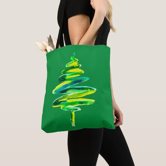 Jolie aquarelle Sac fourre-tout des arbres de Noël (De près)