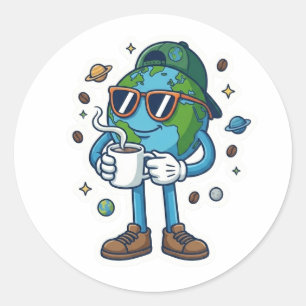Jolie autocollant de café pour le Jour de la Terre