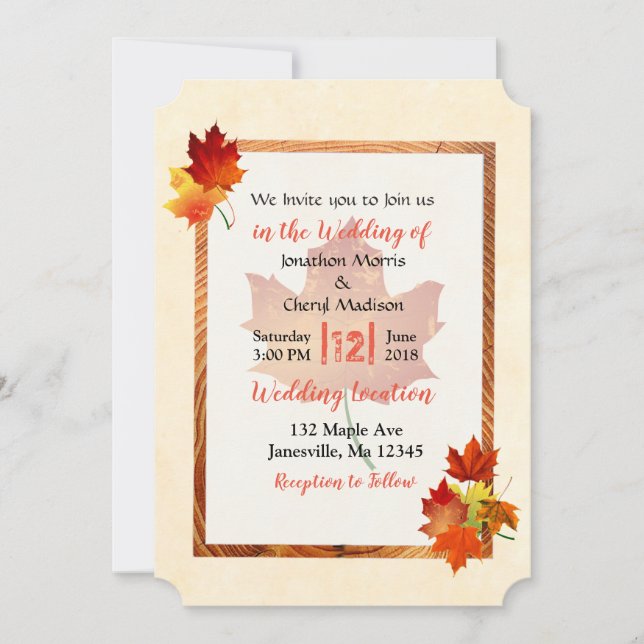 Jolie Automne Feuilles Automne Mariage Invitations (Devant)