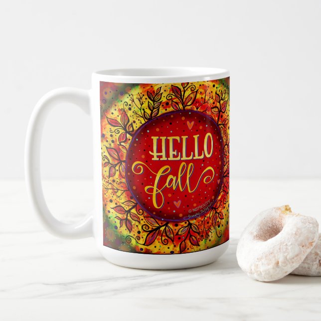 Jolie automne laisse l'inspirivité café Mug (Avec donut)