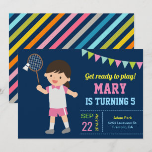Jolie Badminton Girl Anniversaire Fête Invitation
